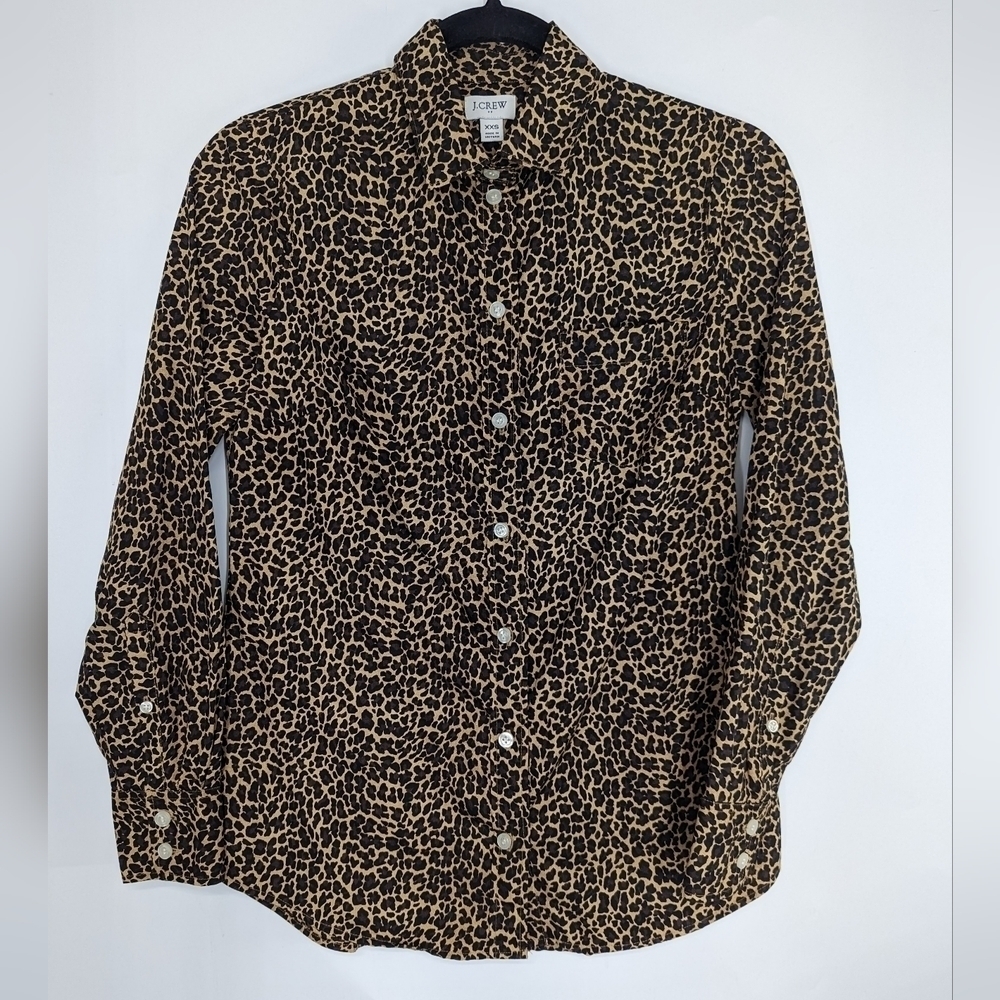 J.CREW FACTORY Leopard Print Long Sleeve Button Down Shirt
